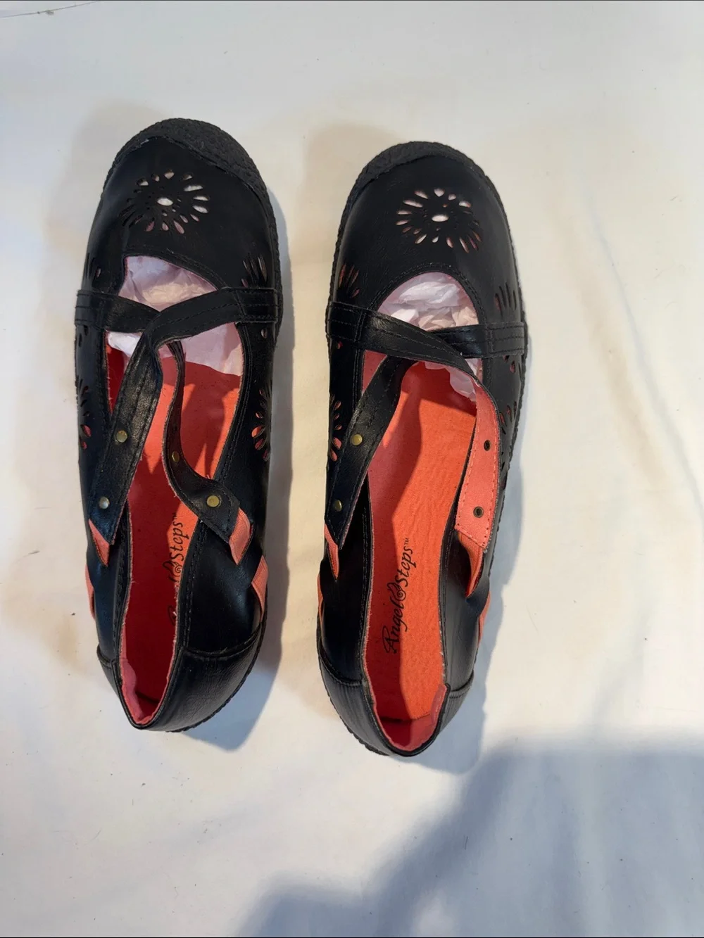 Women's Black Cutout Mary Jane Flats with Lining